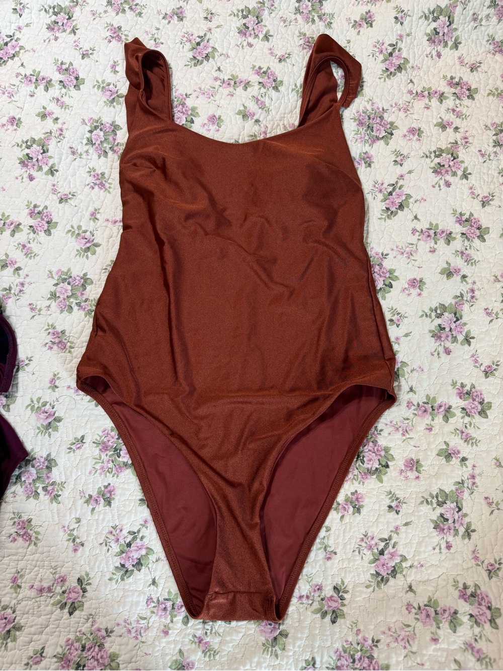 Chelsea & Violet Solid Shimmering Rust One-Piece Swimsuit